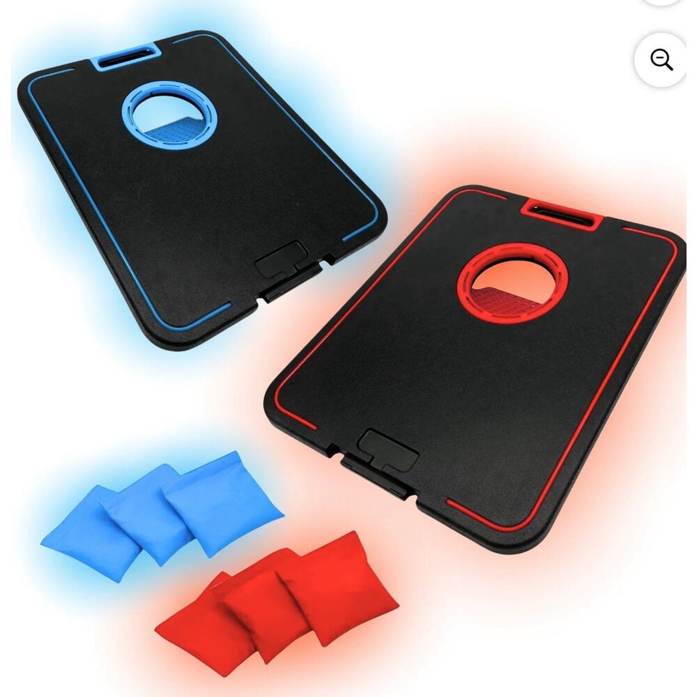 LED Cornhole Board Set Light Up Bean Bag Toss 6 Bags MinnARK Neon Tailgate Party